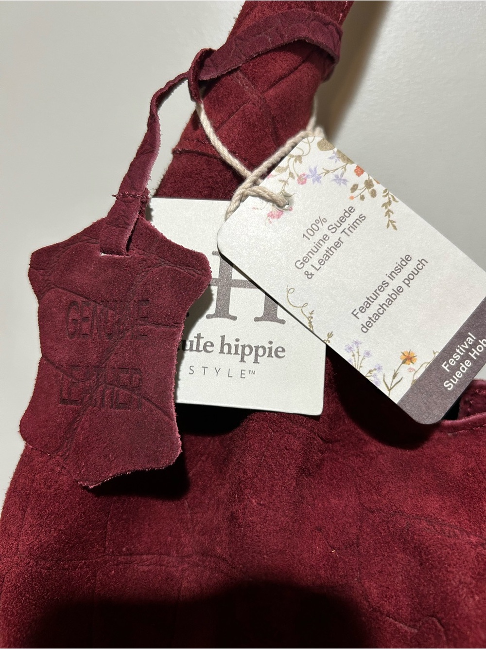Haute Hippie Wine Red Croc-Embossed Suede Hobo Shoulder Bag - Picture 3 of 11